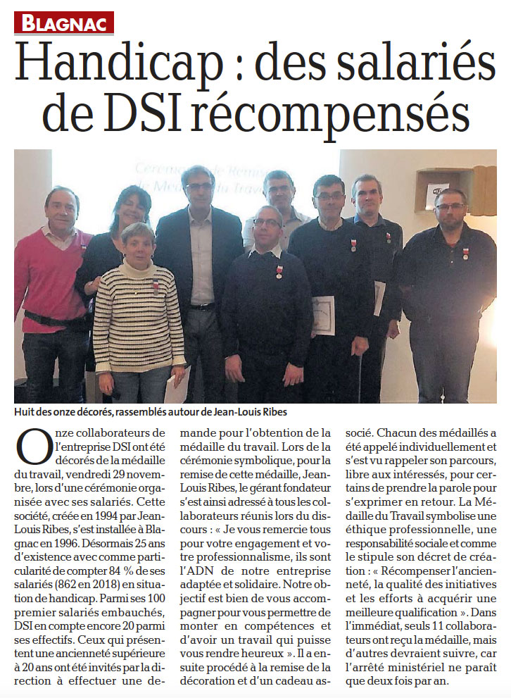 Article Ladepeche DSI Blagnac medaille travail